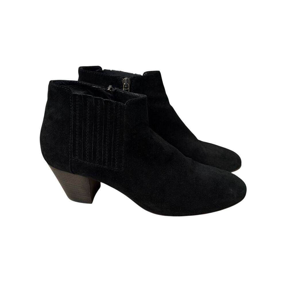 Aquatalia Fallyn Rubbed Suede Ankle Boots Size 10 Black Side Zip Block Heel